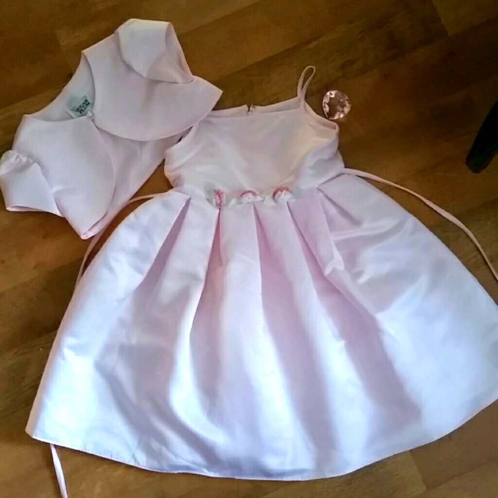 Sugar‎ Plum Girls Pink Satiny Party Dress with Matching Bolero Jacket Size 5 - Picture 2 of 11